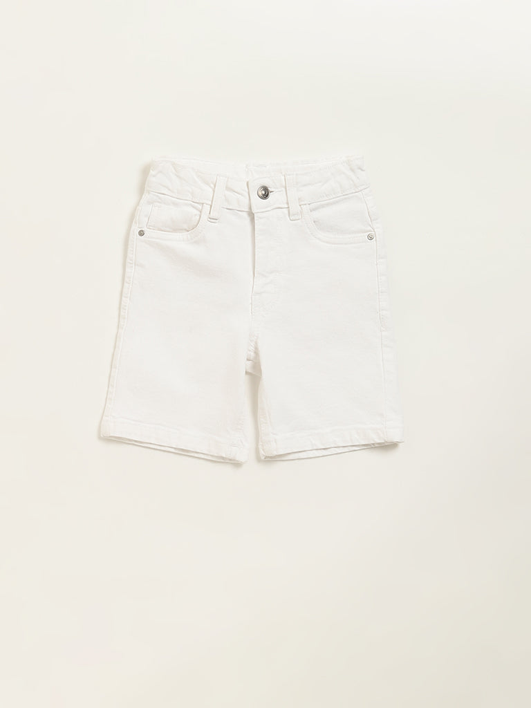 HOP Kids White Mid Rise Shorts