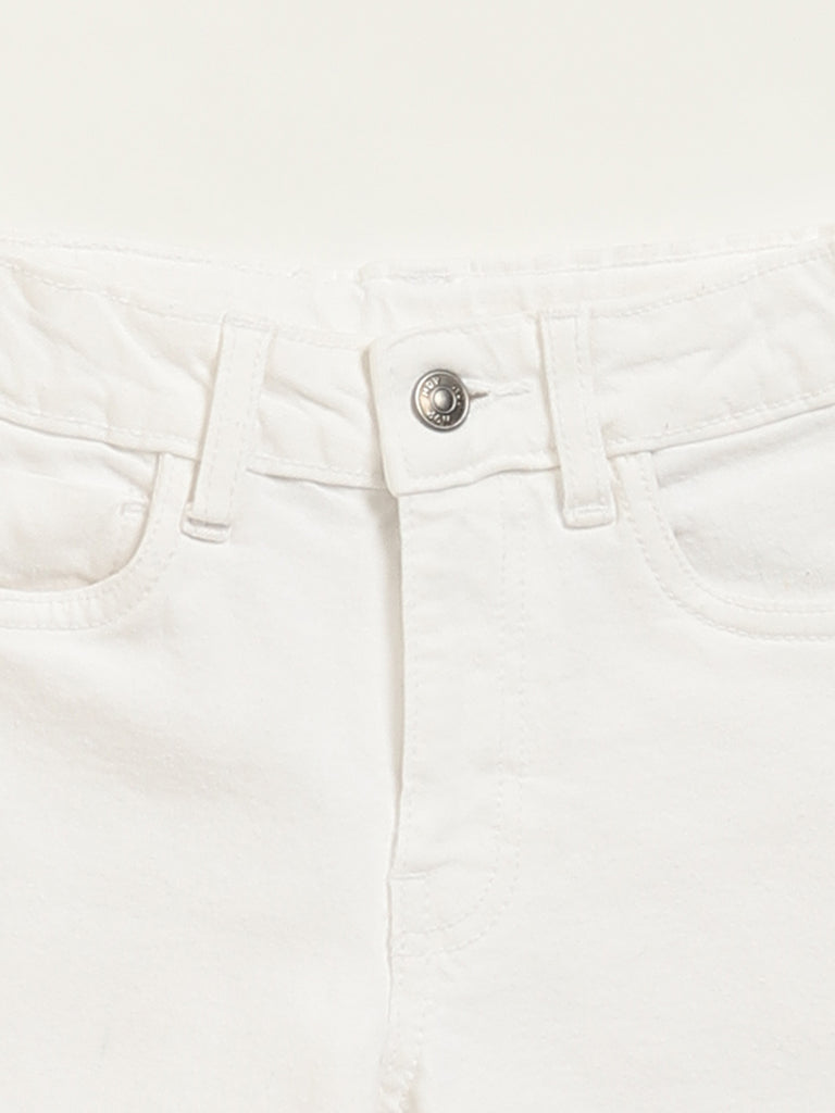 HOP Kids White Mid Rise Shorts