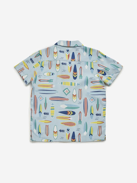 HOP Kids Light Blue Surf Board Printed Shirt