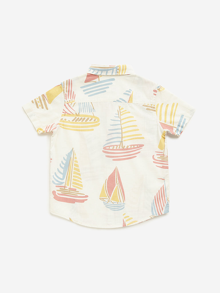 HOP Kids Off-White Boat Printed Shirt