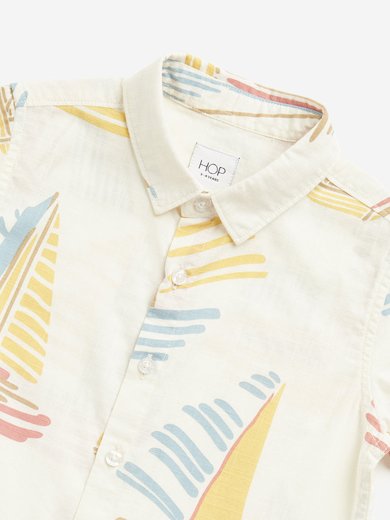 HOP Kids Off-White Boat Printed Shirt