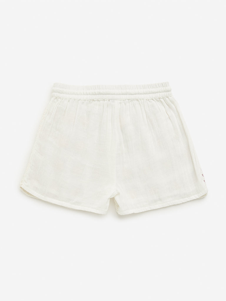 HOP Kids Multicolour Crochet Detailed Mid-Rise Shorts