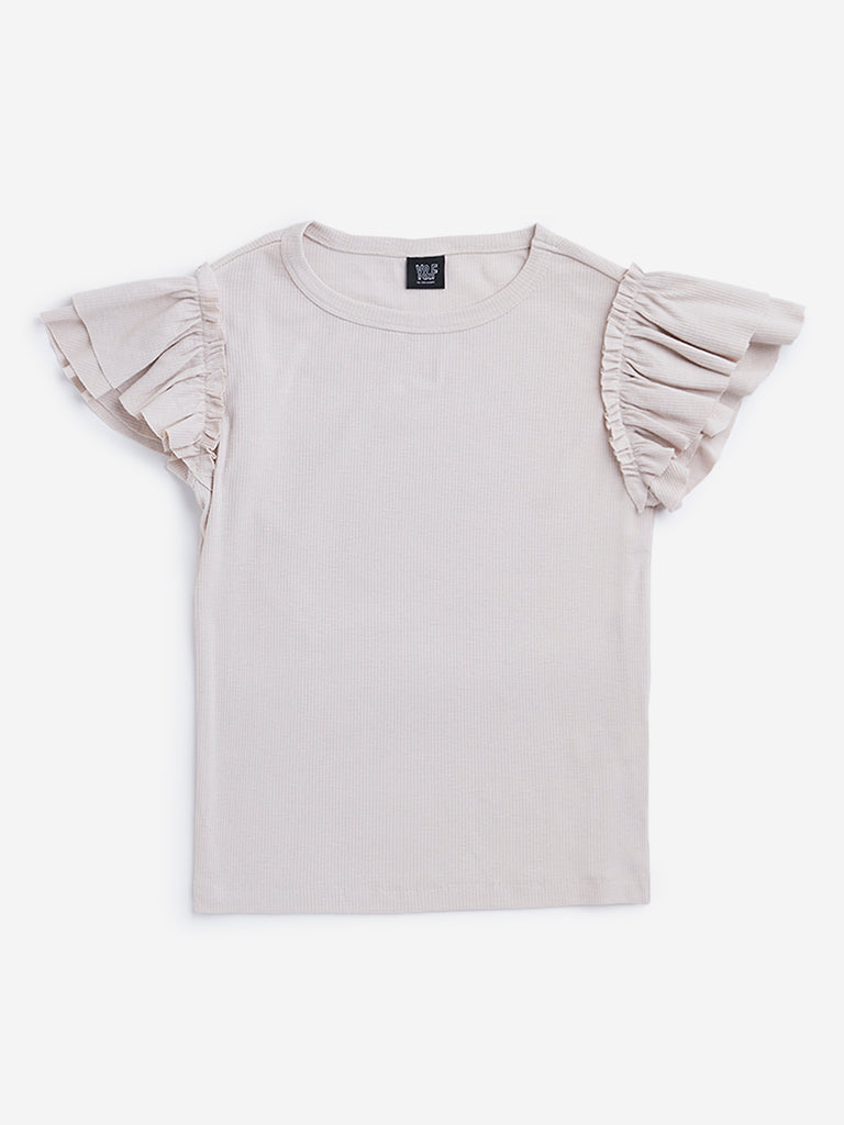 Y&F Kids Beige Ribbed T-Shirt