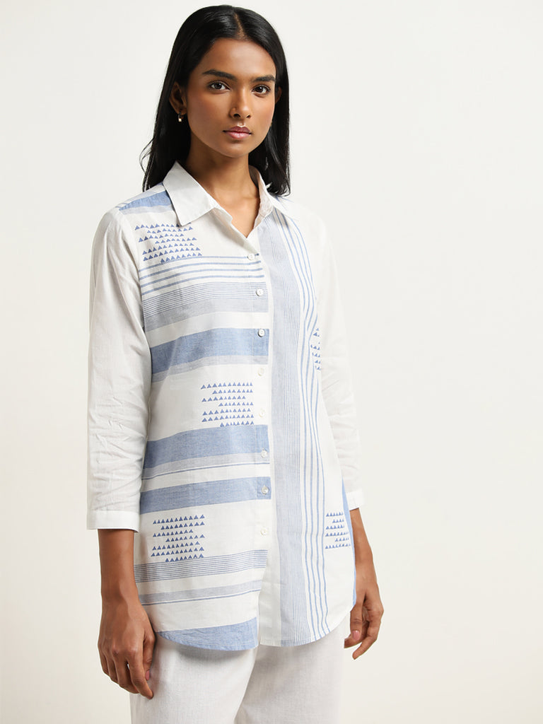 Utsa Blue Pindna-Inspired Straight Cotton Tunic