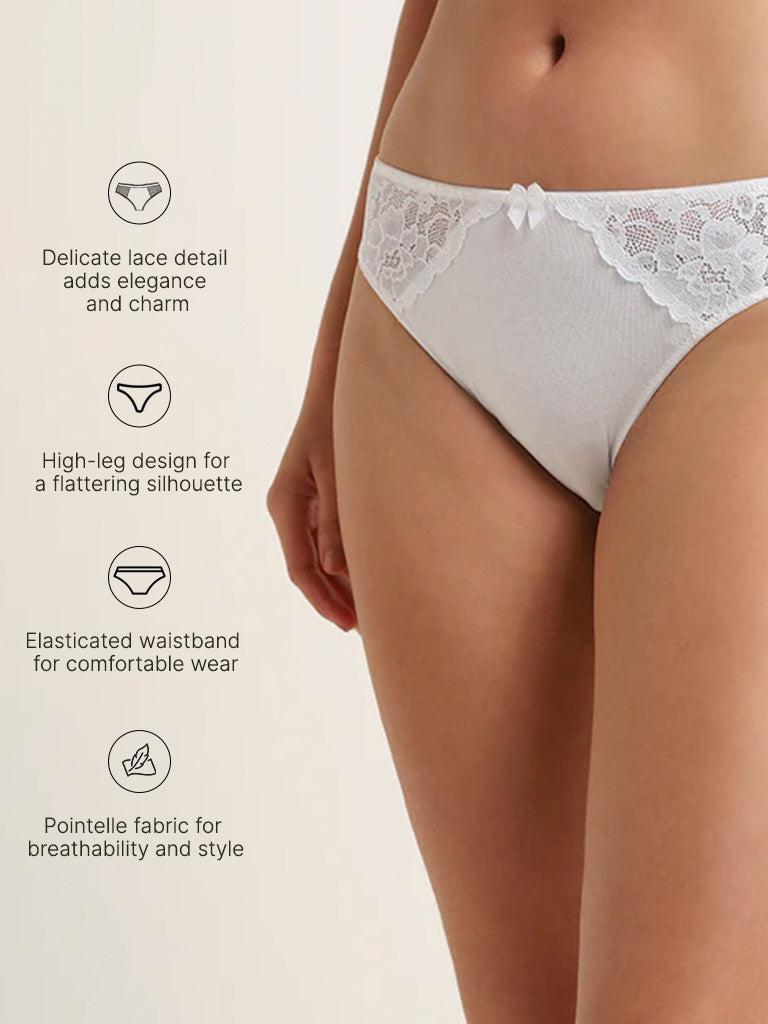 Wunderlove White Pointelle Cotton Blend High-Leg Brief