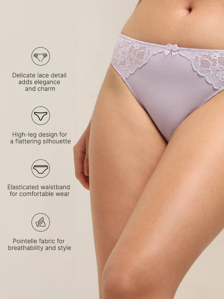 Wunderlove Lilac Pointelle Cotton Blend High-Leg Brief