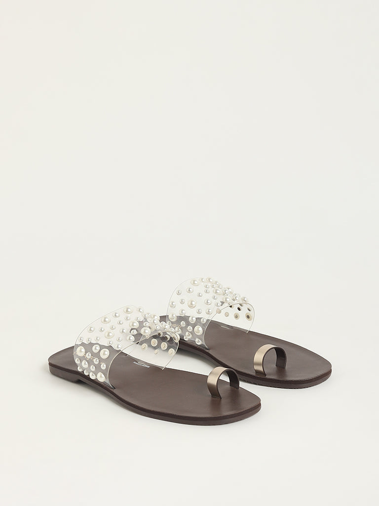 LUNA BLU Brown Pearlescent Vinyl Toe-Ring Slides