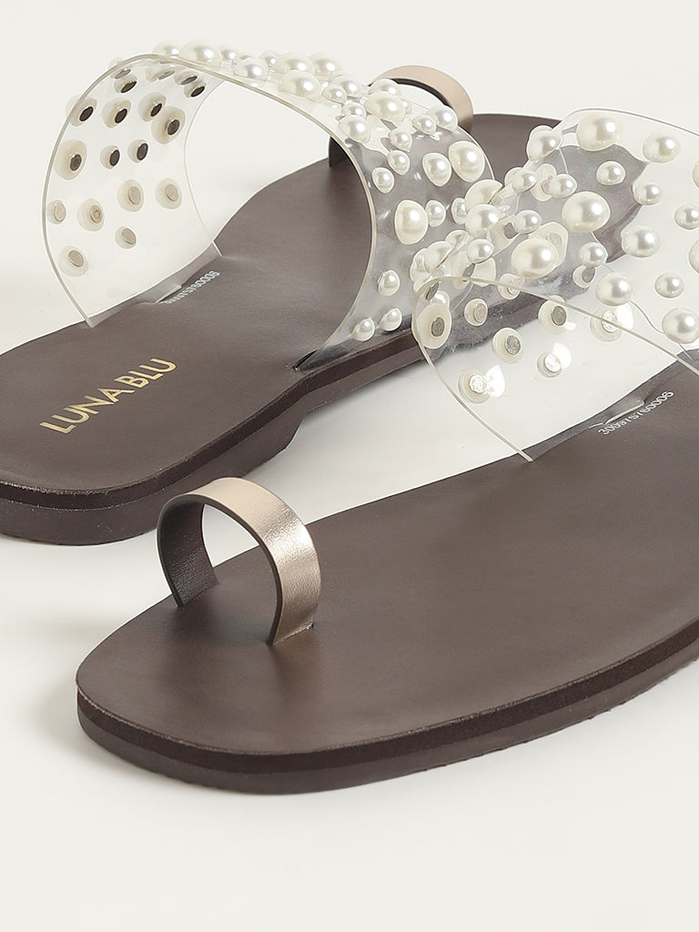 LUNA BLU Brown Pearlescent Vinyl Toe-Ring Slides