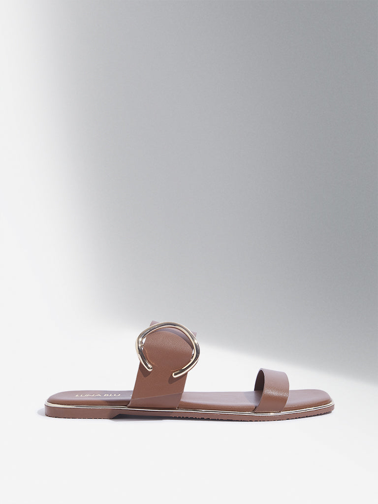 LUNA BLU Tan Dual Strap Slides