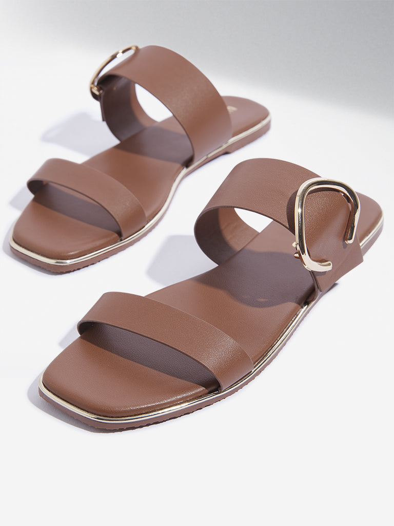 LUNA BLU Tan Dual Strap Slides