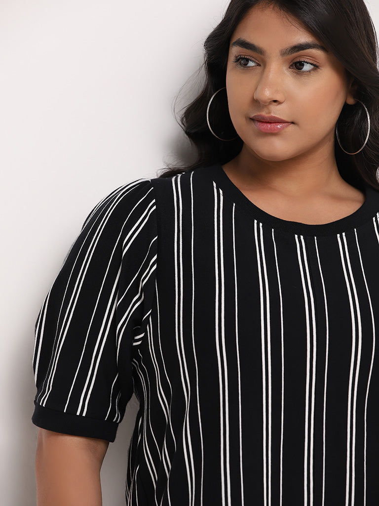 Gia Black Striped Cotton A-Line Dress