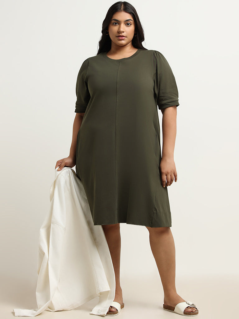 Gia Olive Cotton Straight Dress