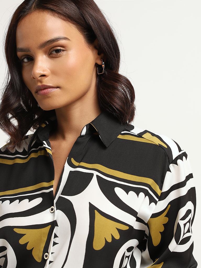 Wardrobe Black Satin Abstract Print Shirt