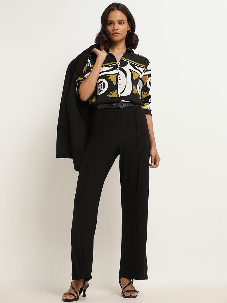 Wardrobe Black Satin Abstract Print Shirt