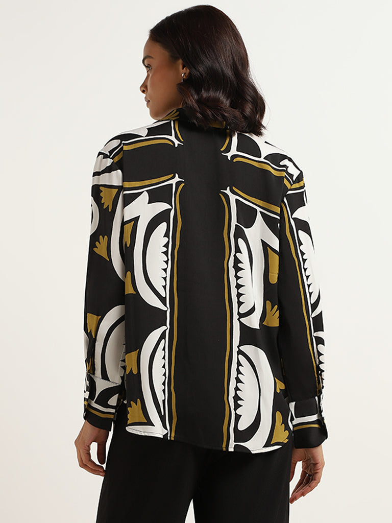 Wardrobe Black Satin Abstract Print Shirt