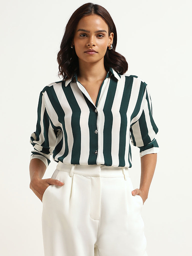 Wardrobe Green Striped Shirt