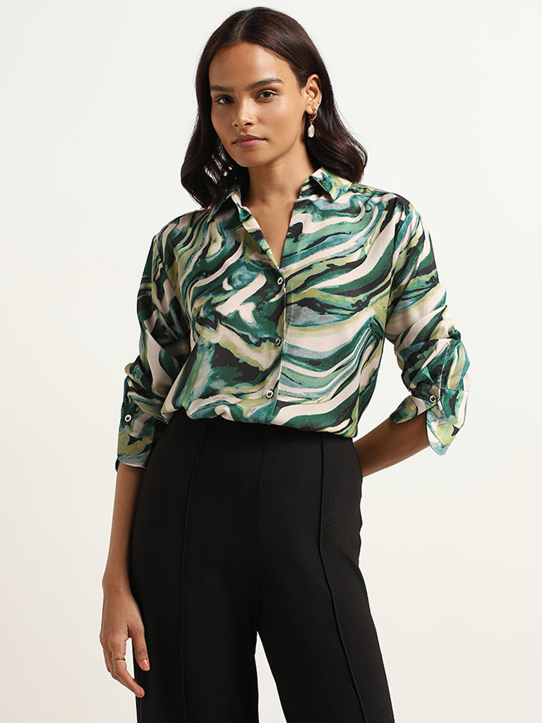 Wardrobe Green Abstract Print Shirt