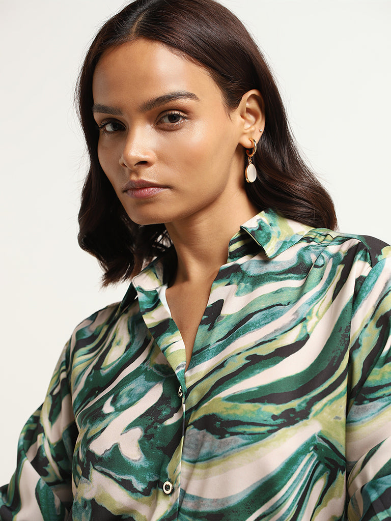 Wardrobe Green Abstract Print Shirt