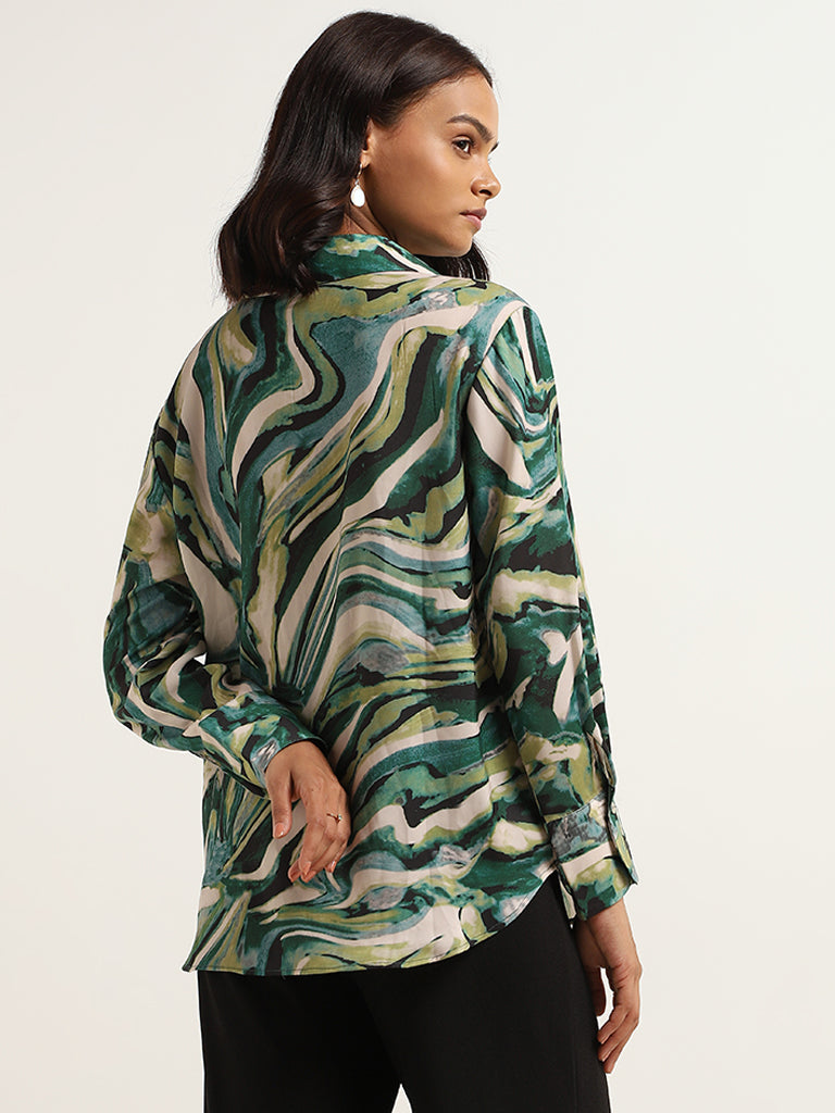 Wardrobe Green Abstract Print Shirt