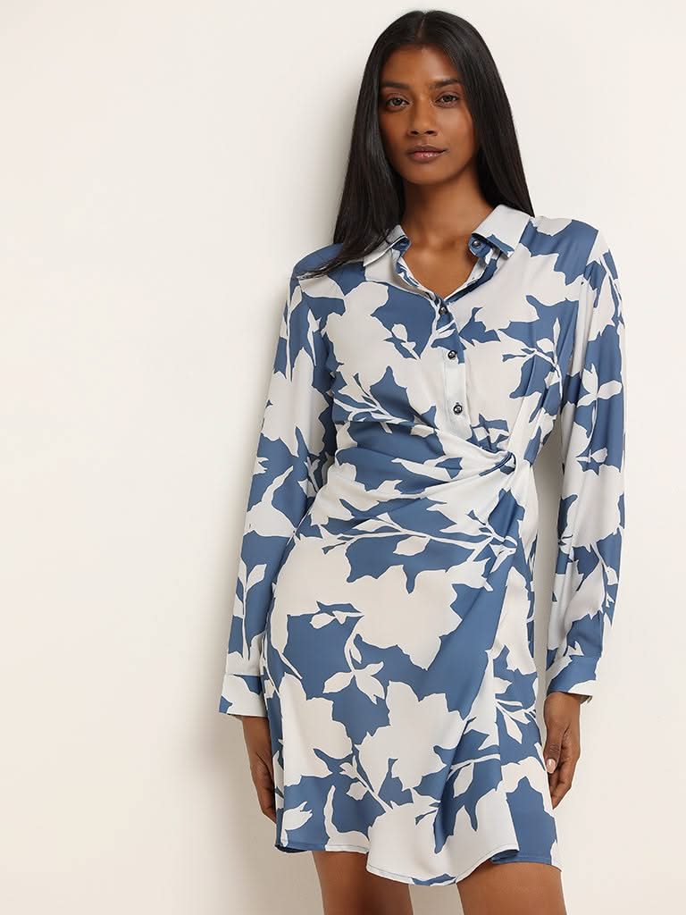 Wardrobe Blue Floral Wrap Shirt Dress