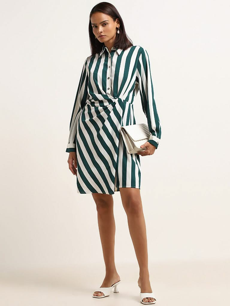 Wardrobe Green Striped Shirt Dress