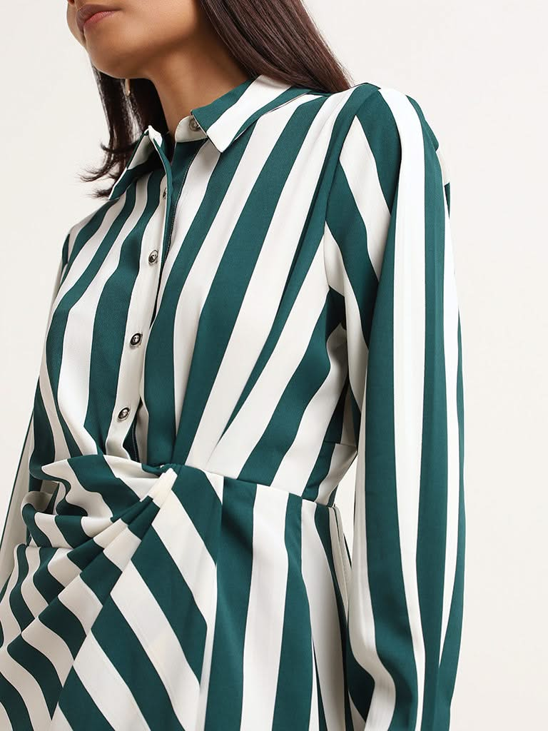 Wardrobe Green Striped Shirt Dress