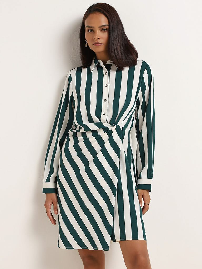 Wardrobe Green Striped Shirt Dress