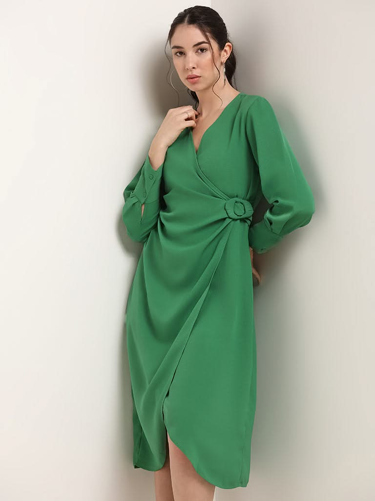 Wardrobe Green Wrap Dress