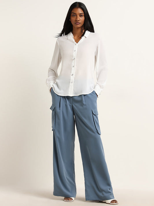 Wardrobe Dusty Blue Cargo-Style High Rise Trousers