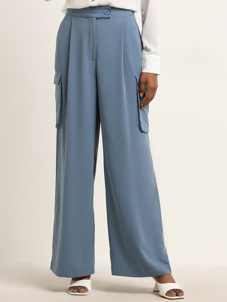 Wardrobe Dusty Blue Cargo-Style High Rise Trousers