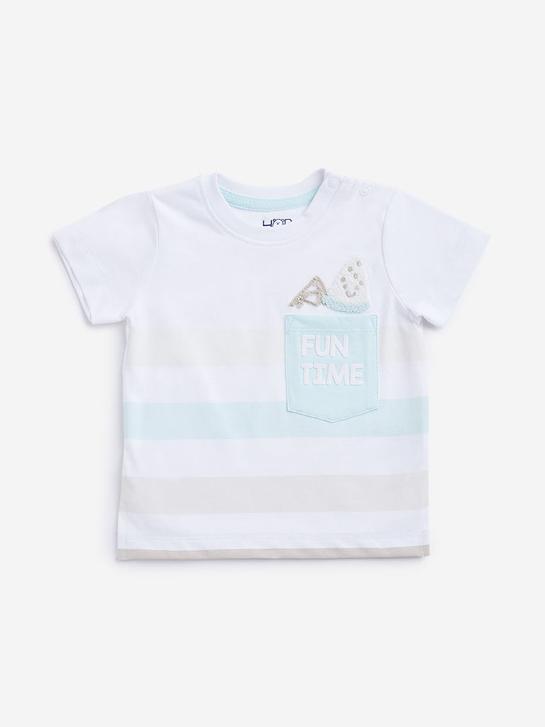 HOP Baby White Colour blocked T-Shirt