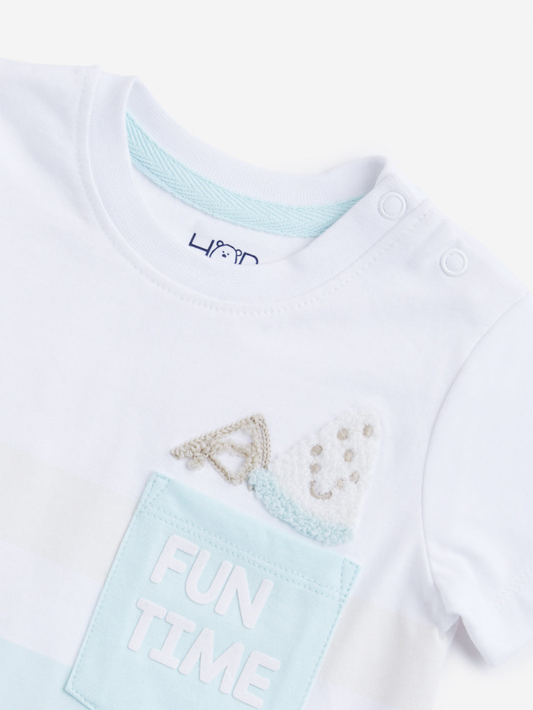 HOP Baby White Colour blocked T-Shirt