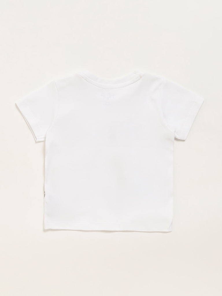 HOP Baby White Animal Embroidered T-Shirt