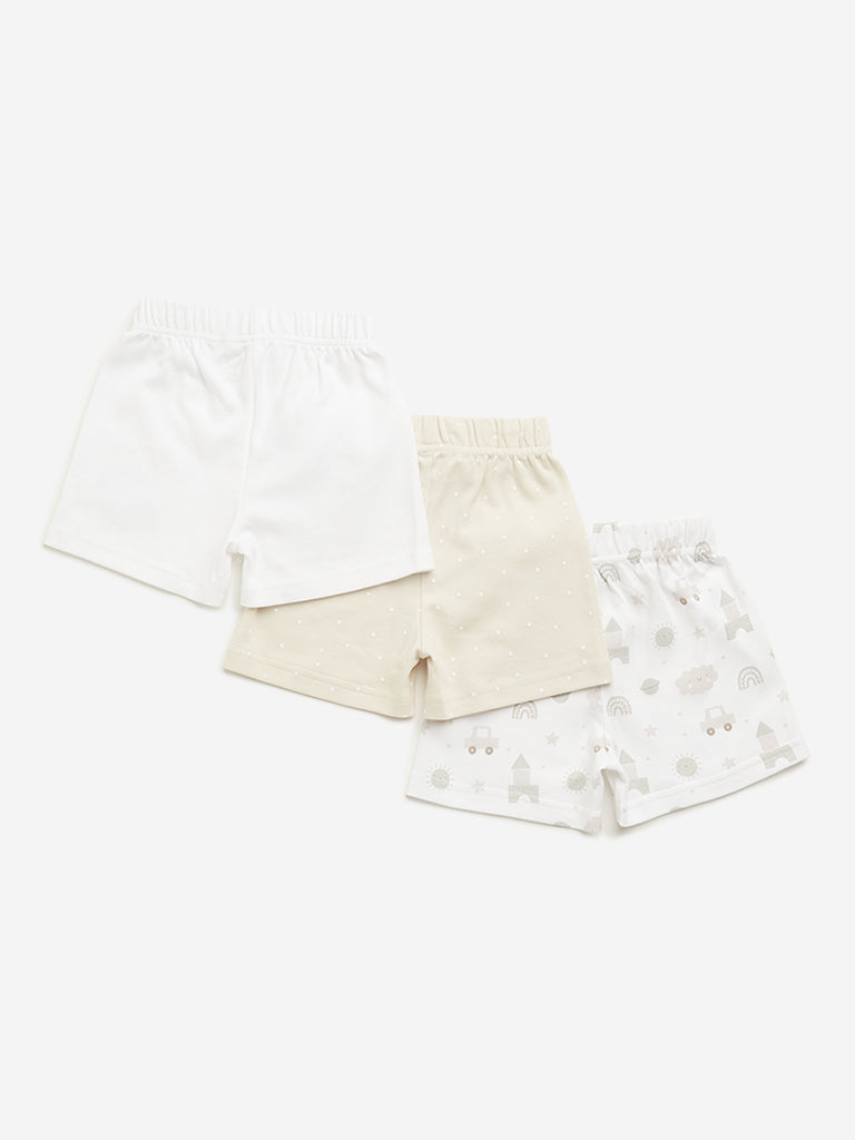 HOP Baby Beige Printed Shorts - Pack of 3