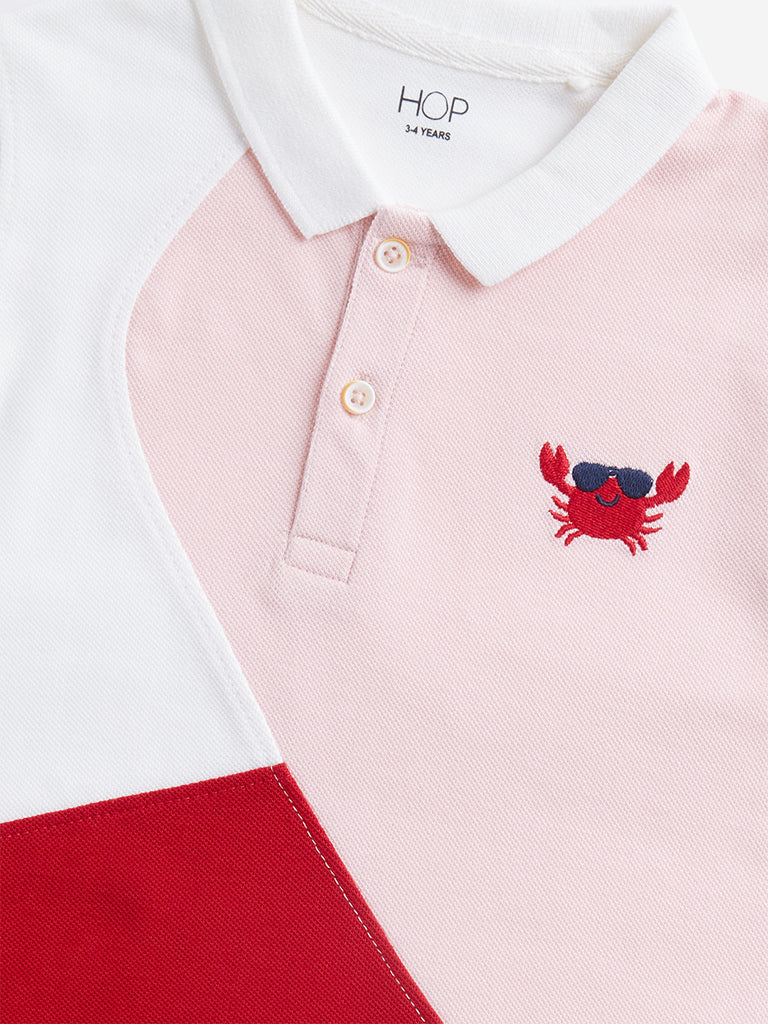 HOP Kids Red Colour-Blocked Polo T-Shirt