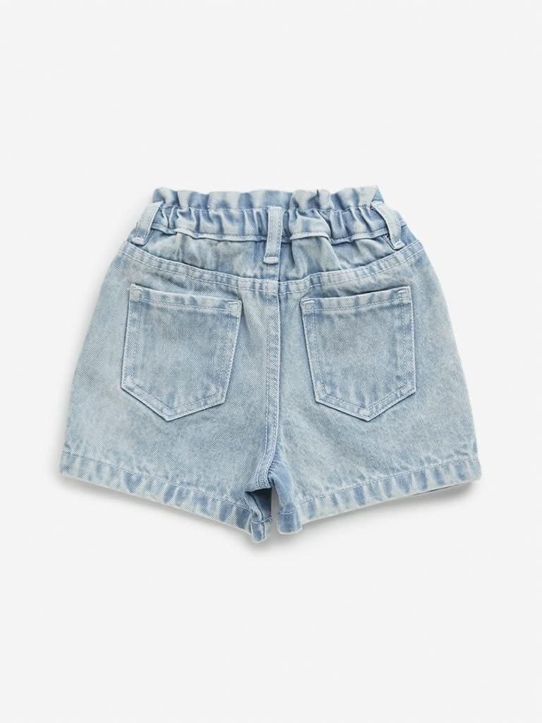 HOP Kids Blue High Rise Paper-Bag Shorts