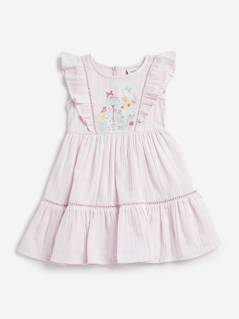 HOP Kids Light Pink Embroidered Tiered Dress