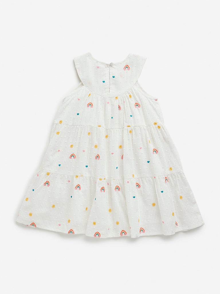 HOP Kids White Embroidered Tiered Dress