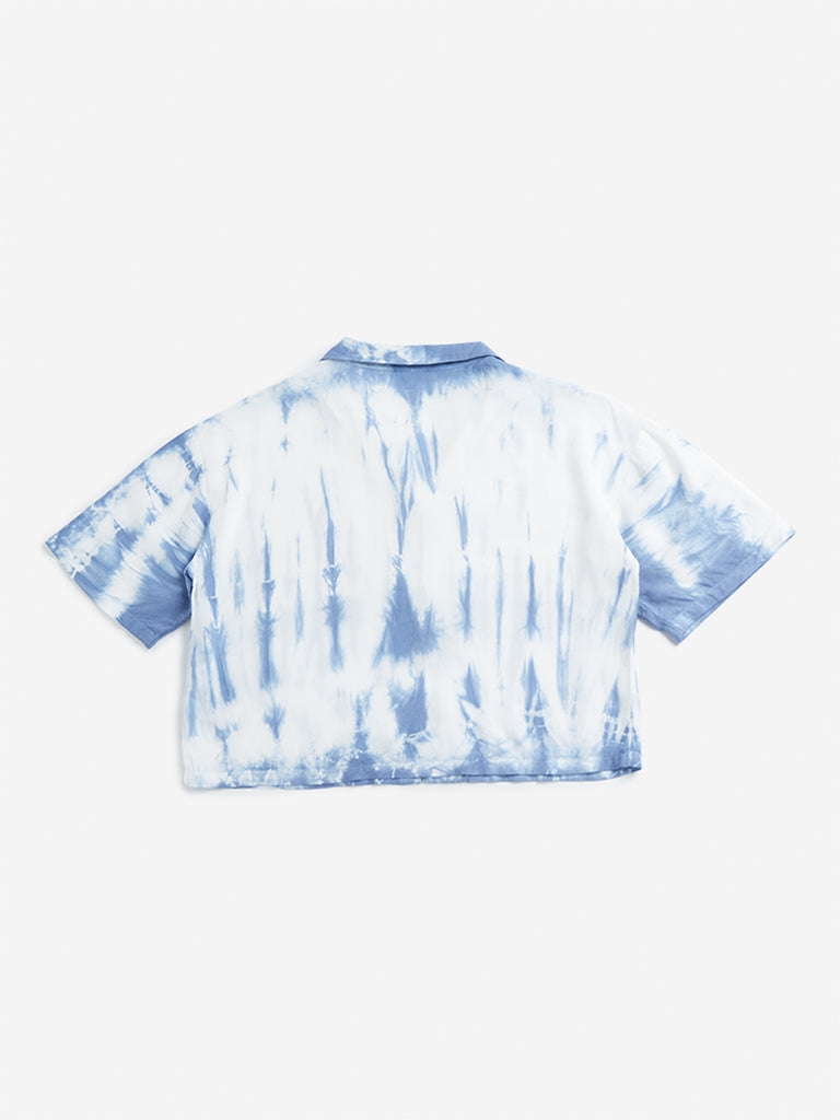 Y&F Kids Blue Tie-Dye Printed Cropped Shirt