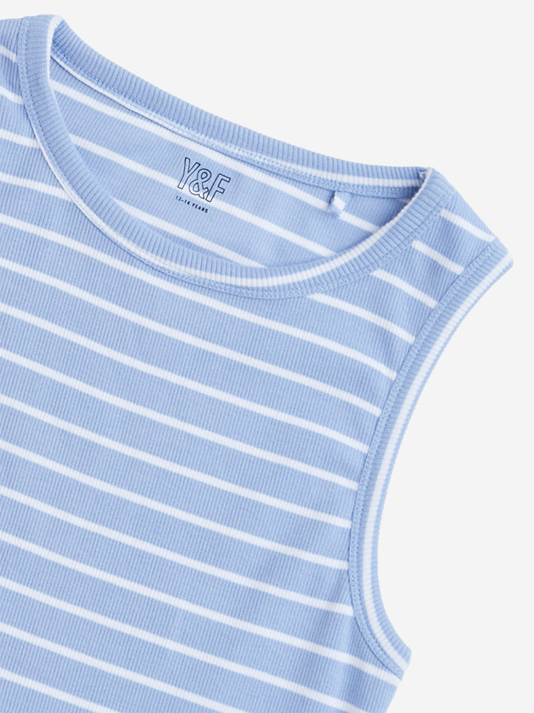 Y&F Kids Blue Ribbed Design Tank Top