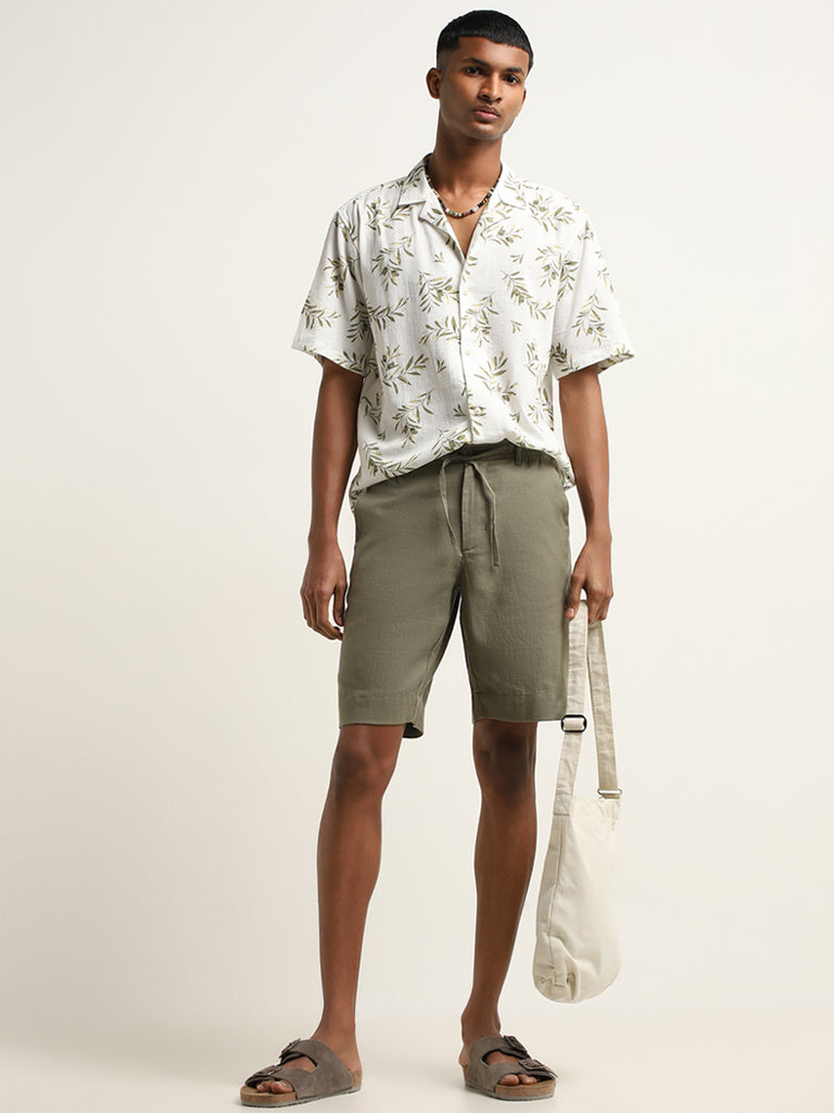 ETA Olive Cotton Blend Relaxed Fit Shorts