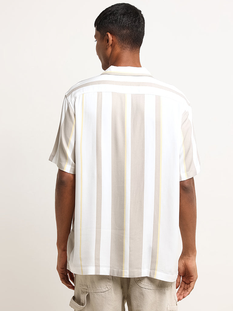 Nuon White Relaxed Fit Striped Shirt