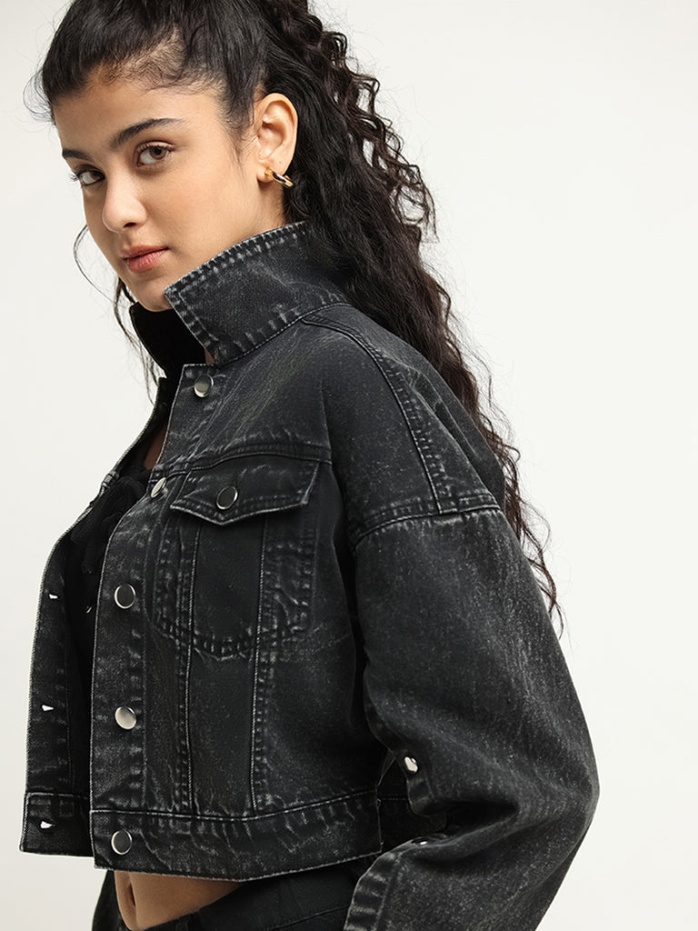 Nuon Black Crop Denim Jacket