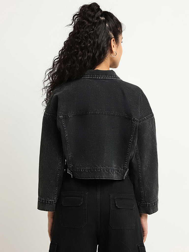 Nuon Black Crop Denim Jacket