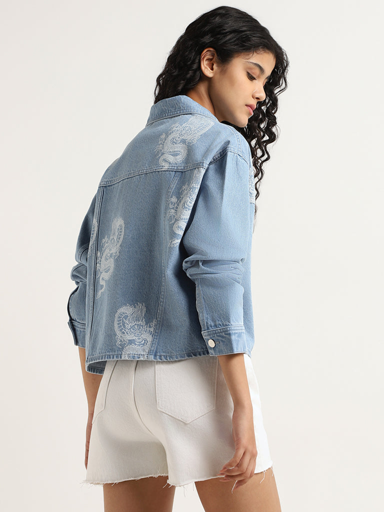 Nuon Blue Printed Denim Jacket