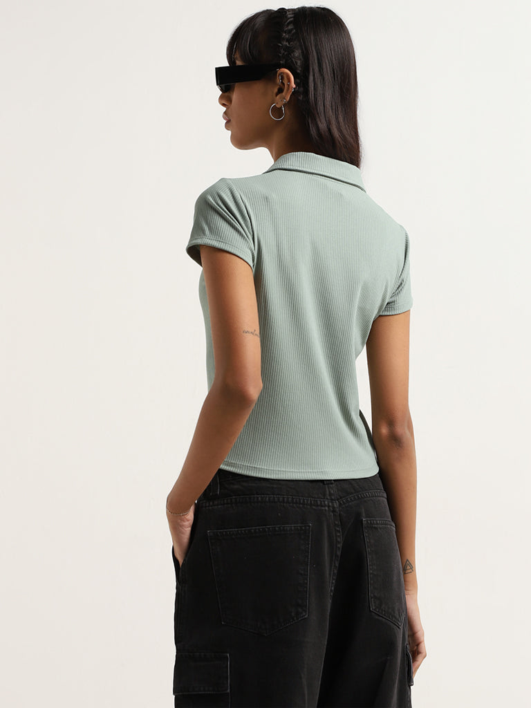 Nuon Green Ribbed Polo Neck T-Shirt