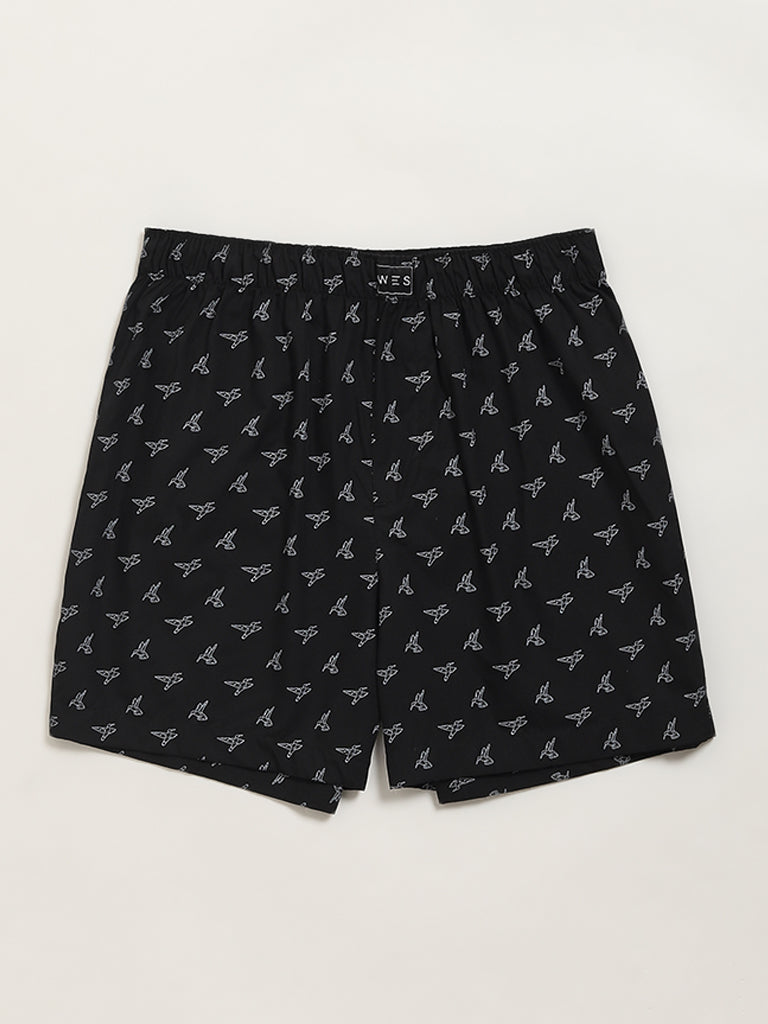 WES Lounge Black Animal Printed Boxers - Pack of 2