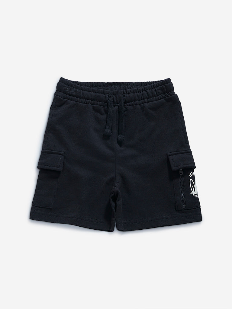 HOP Kids Black Cargo-Style Mid Rise Shorts