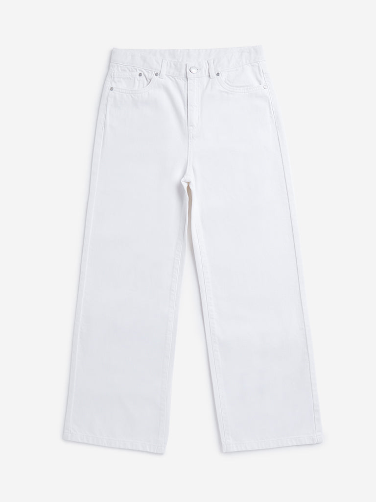 Y&F Kids White Straight Mid-Rise Jeans