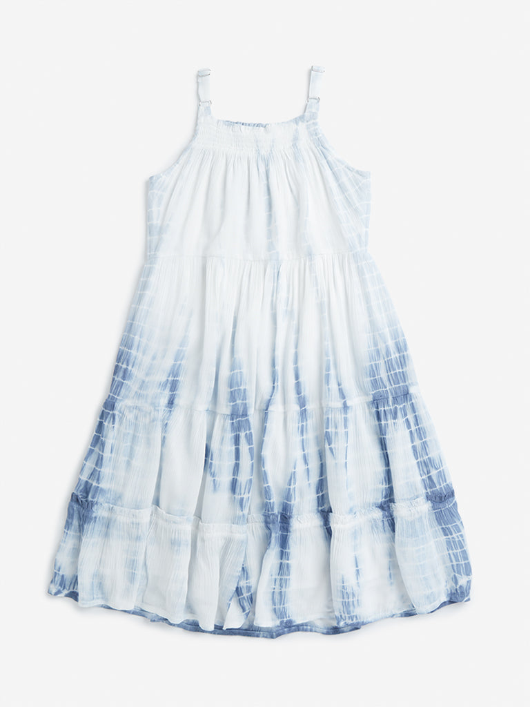 Y&F Kids Blue Tie-Dye Print Tiered Dress